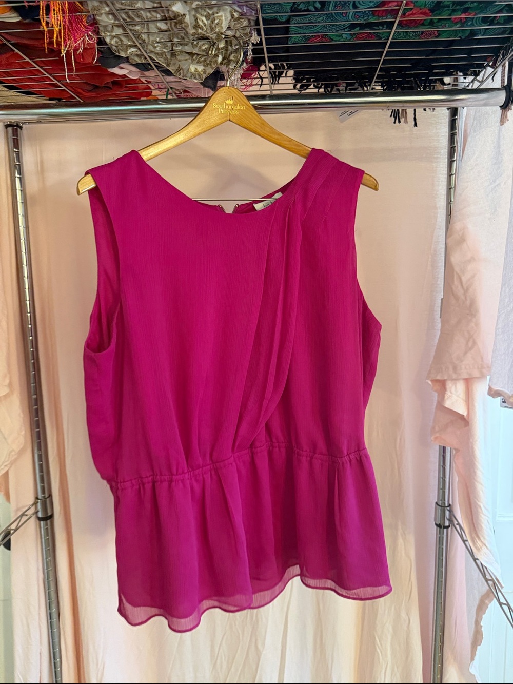 Kate Hill Sleeveless Peplum Blouse in Magenta